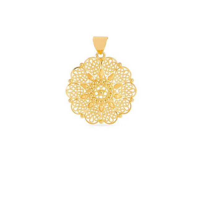 Tanishq 22KT Gold Pendant and Earrings Set for Women 3