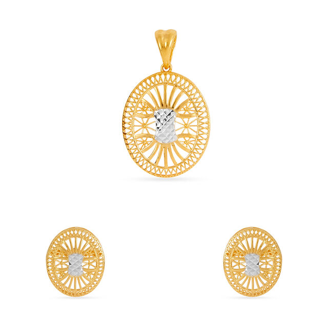 Tanishq 22KT Gold Pendant and Earrings Set for Women 