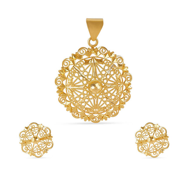 Tanishq 22KT Gold Pendant and Earrings Set for Women 