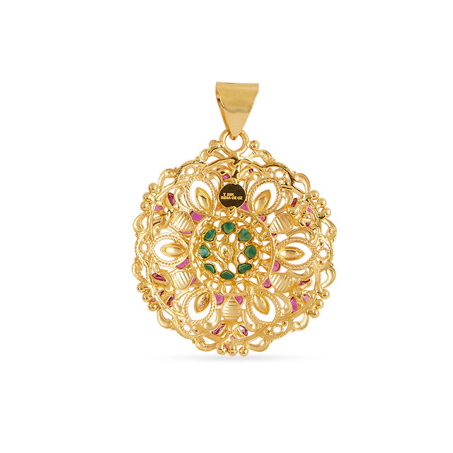 Tanishq 22KT Gold Pendant and Earrings Set 3