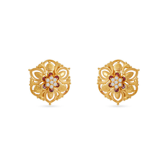 Tanishq 22KT Gold Pendant and Earrings Set 4