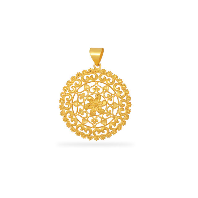 Tanishq 22KT Gold Pendant and Earrings Set for Women 4