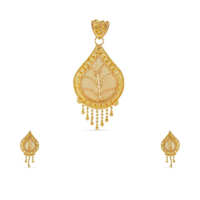 Tanishq 22KT Gold Pendant and Earrings Set for Women 