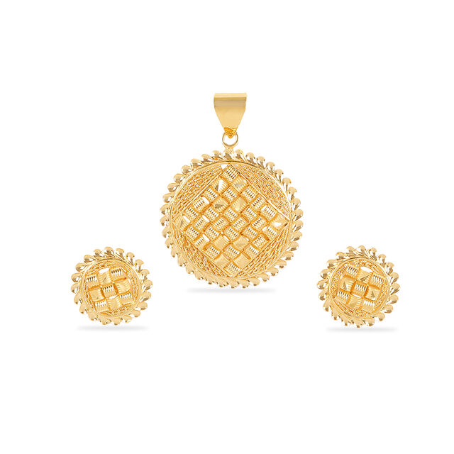 Tanishq 22 Karat Gold Pendant and Earrings Set for Women