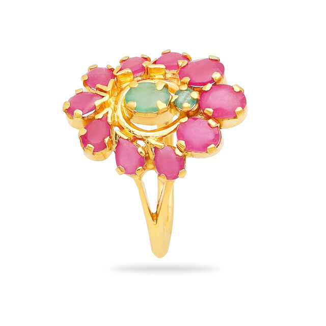 Studded Gold Floral Ring