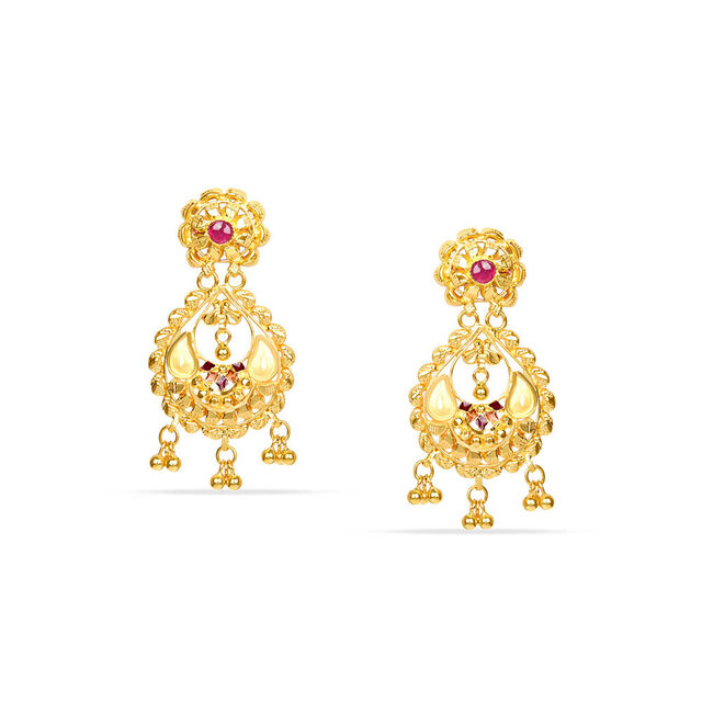 Tanishq 22KT Synthetic Stones Drop Earring for Women 
