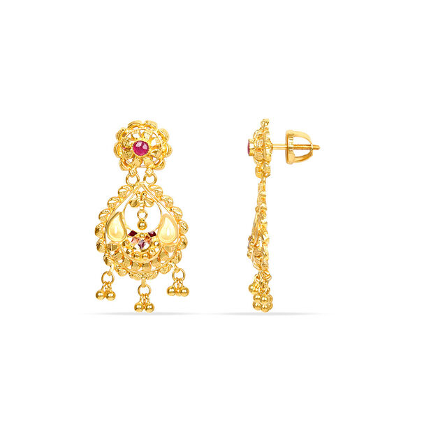 Tanishq 22KT Synthetic Stones Drop Earring for Women 2