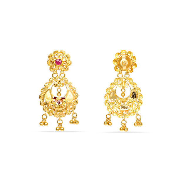 Tanishq 22KT Synthetic Stones Drop Earring for Women 3