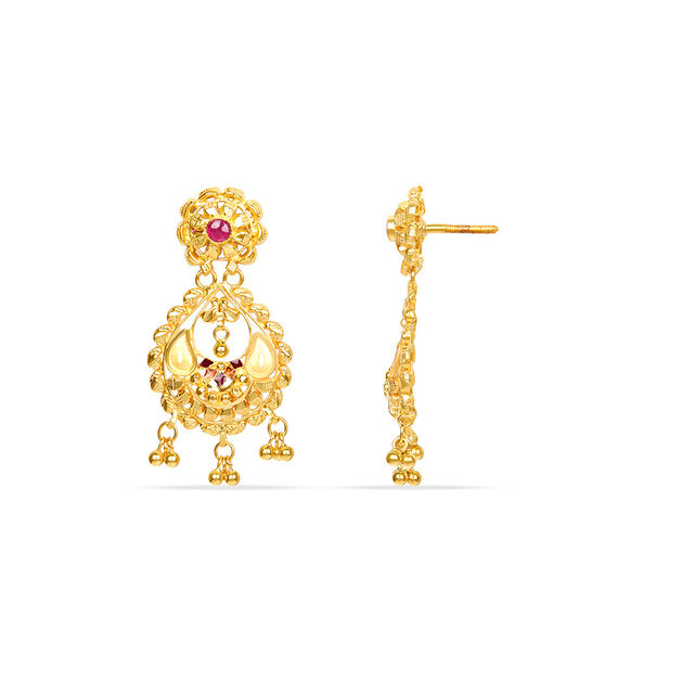 Tanishq 22KT Synthetic Stones Drop Earring for Women 4