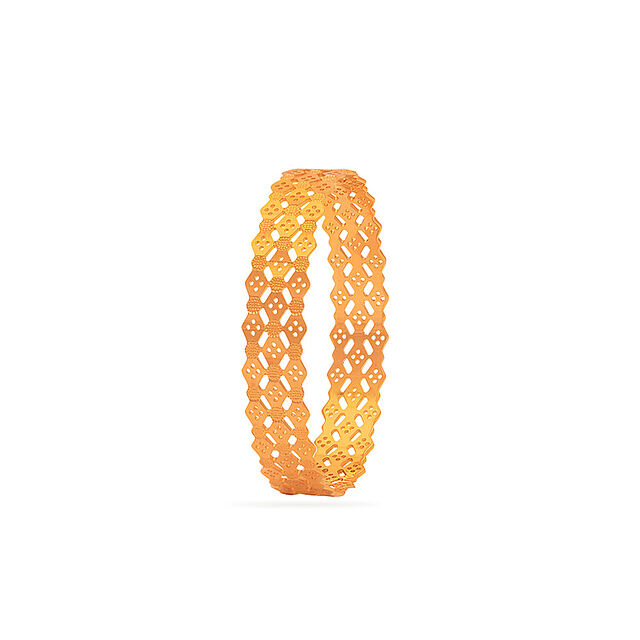 Textured Hexagon-Pattern Gold Bangle 2