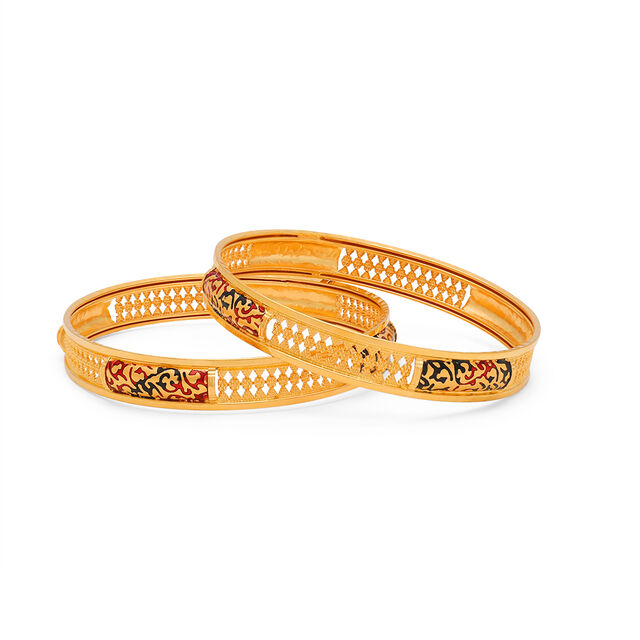 Floral Enamel Gold Bangle 