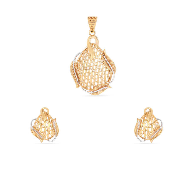 Tanishq 22KT Gold Pendant and Earrings Set for Women 