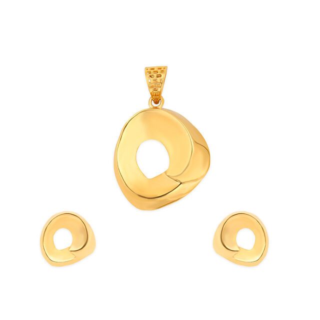 Artful Circle Gold Pendant and Earrings Set 