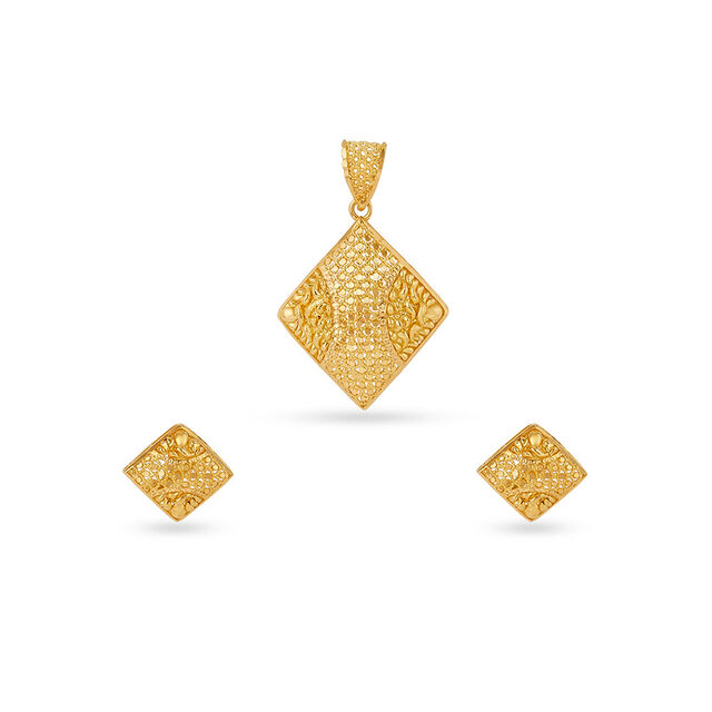 Geometric Elegance Gold Pendant and Earrings Set 