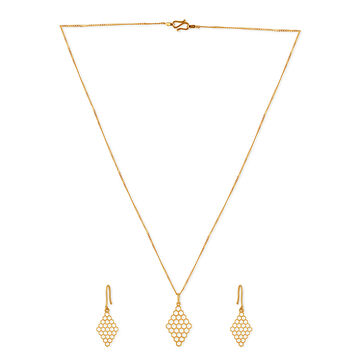 Honeycomb Glow Gold Pendant with Chain and Earrings Set
