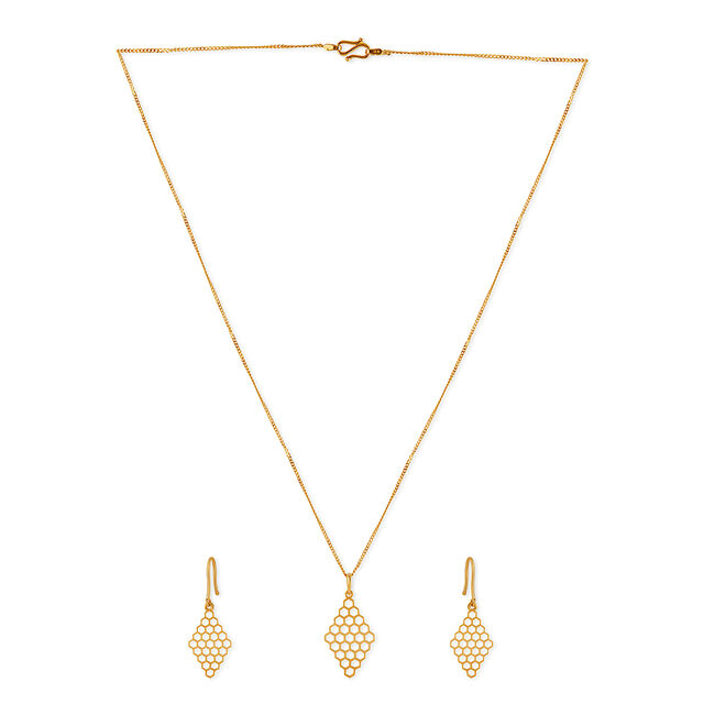 Honeycomb Glow Gold Pendant with Chain and Earrings Set 