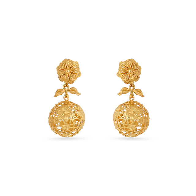 Tanishq 22KT Gold Pendant and Earrings Set for Women 4