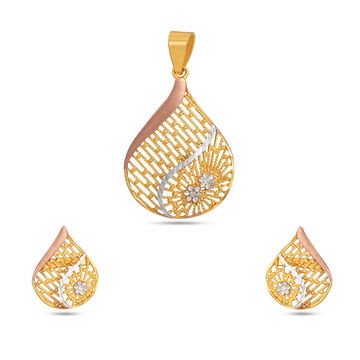 22 karat Gold Diamond Pendant Set with Delicate Floral Design