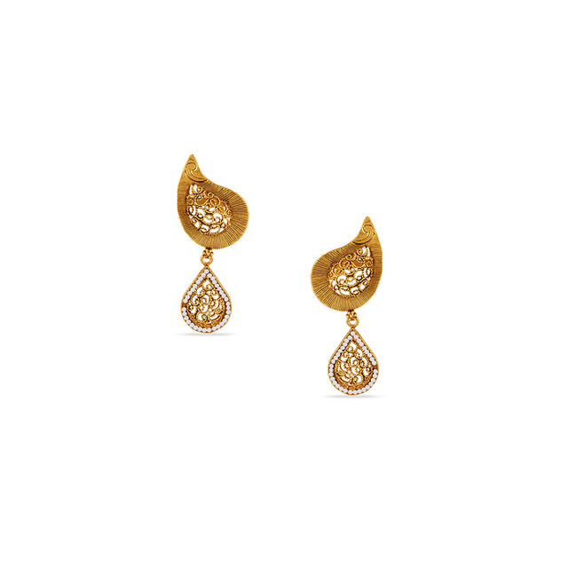 Tanishq 22KT Gold Pendant with Chain and Earrings Set 4