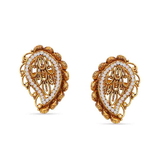 Tanishq 22KT Gold Pendant with Chain and Earrings Set 3