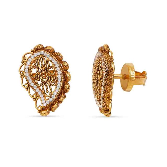 Tanishq 22KT Gold Pendant with Chain and Earrings Set 4