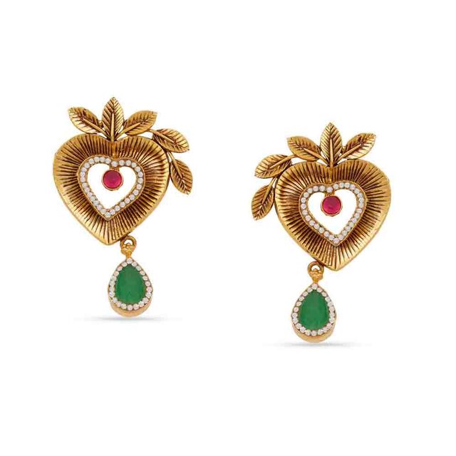 Tanishq 22KT Gold Pendant with Chain and Earrings Set 3