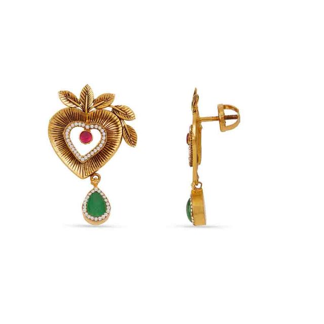 Tanishq 22KT Gold Pendant with Chain and Earrings Set 4