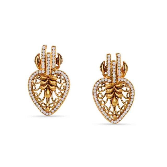 Tanishq 22KT Gold Pendant with Chain and Earrings Set 3