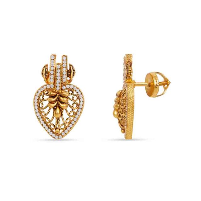 Tanishq 22KT Gold Pendant with Chain and Earrings Set 4