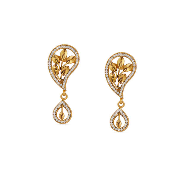 Tanishq 22KT Gold Pendant with Chain and Earrings Set 3