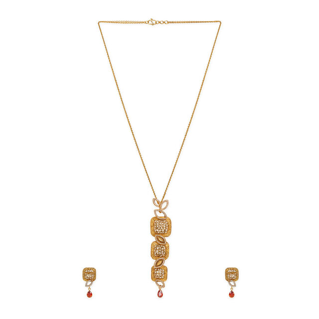 Tanishq 22KT Gold Pendant with Chain and Earrings Set 2