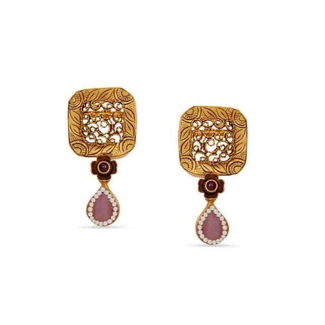 Tanishq 22KT Gold Pendant with Chain and Earrings Set 3