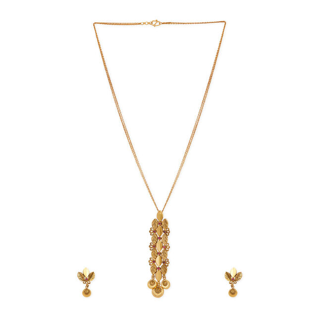 Tanishq 22KT Gold Pendant with Chain and Earrings Set 2
