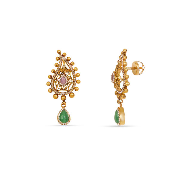Tanishq 22KT Gold Pendant with Chain and Earrings Set 4