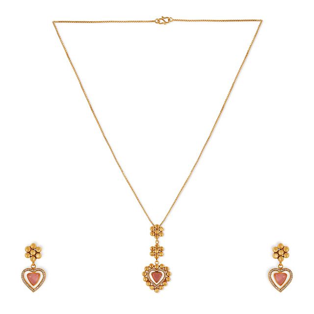 Tanishq 22KT Gold Pendant with Chain and Earrings Set 