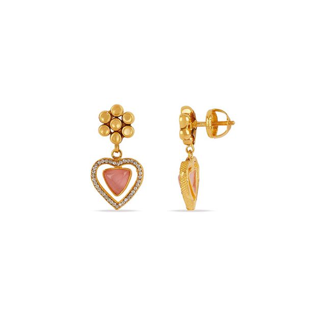 Tanishq 22KT Gold Pendant with Chain and Earrings Set 5