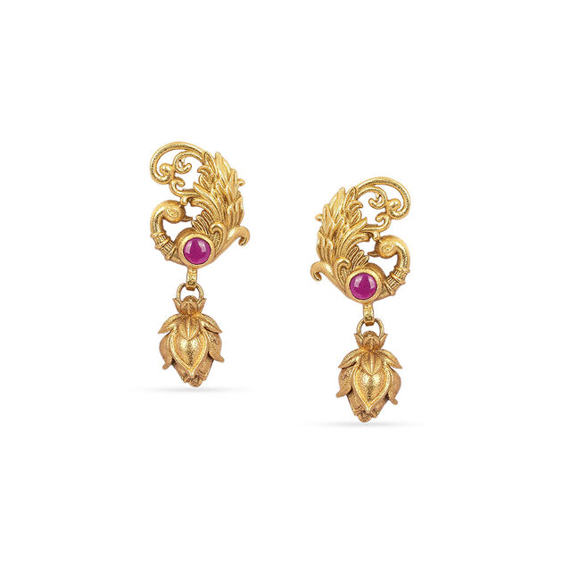 Tanishq 22KT Synthetic Stone Drop Earrings for Women 