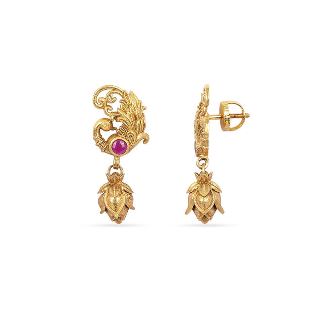 Tanishq 22KT Synthetic Stone Drop Earrings for Women 2