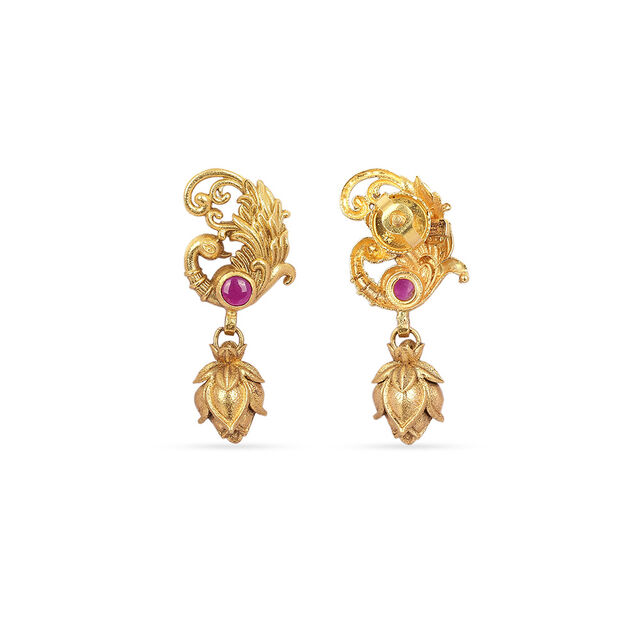 Tanishq 22KT Synthetic Stone Drop Earrings for Women 3
