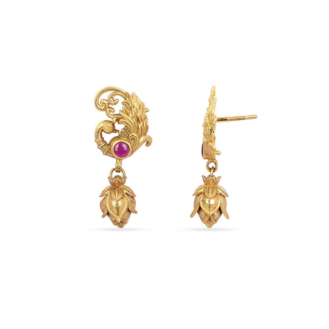 Tanishq 22KT Synthetic Stone Drop Earrings for Women 4