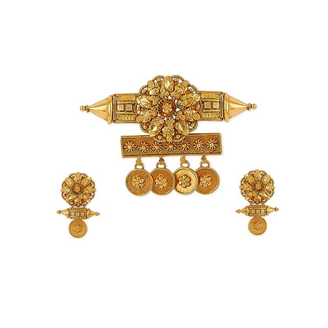 Tanishq 22KT Theyyam Bloom Pendant Set for Women 