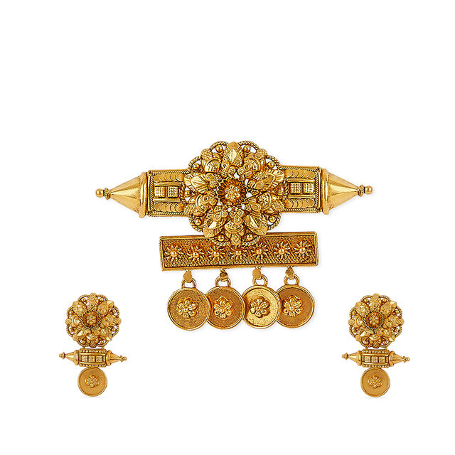 Tanishq 22KT Theyyam Bloom Pendant Set for Women 2