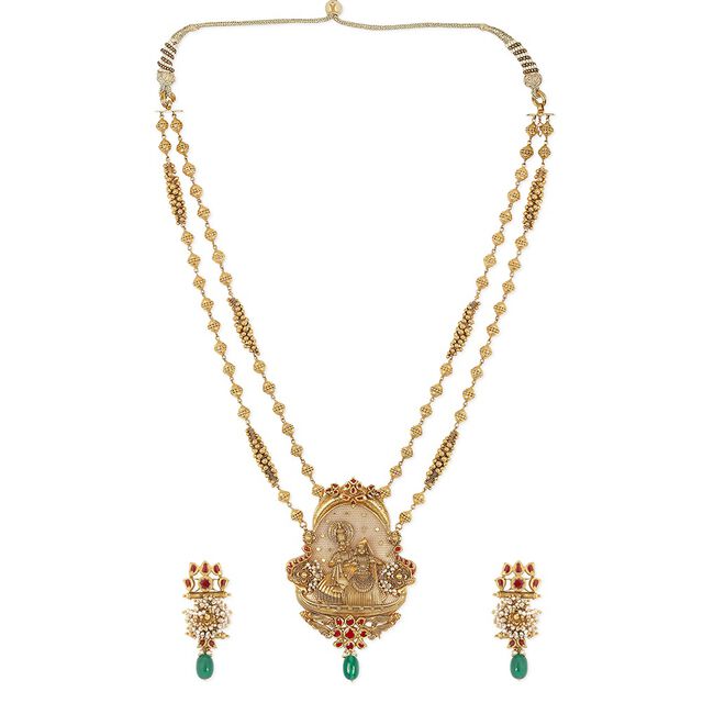 Tanishq 22KT Glass Kundan Necklace Set for Women 