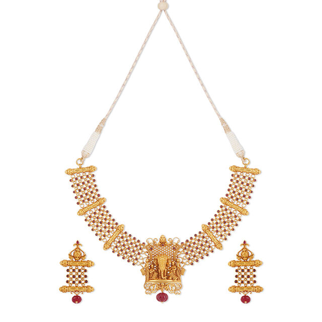 Tanishq 22 KT Echoes of the Temple Necklace Set for Women 