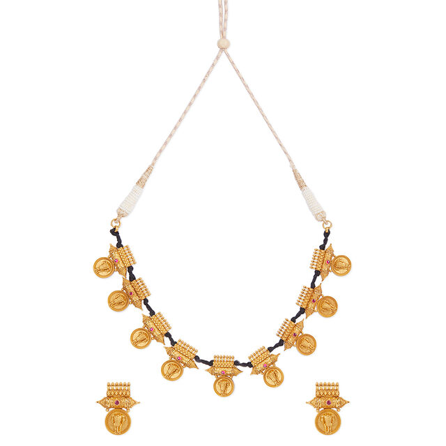 Tanishq 22 KT Pooram Procession Kasu Necklace Set for Women 
