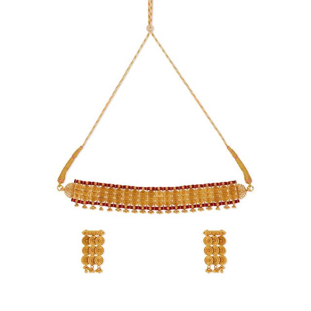 Tanishq 22 KT Theyyam Kasu Choker Set for Women 