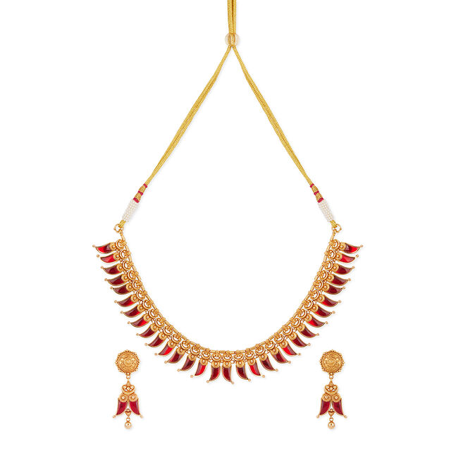 Tanishq 22KT Pulinakham Necklace Set for Women 