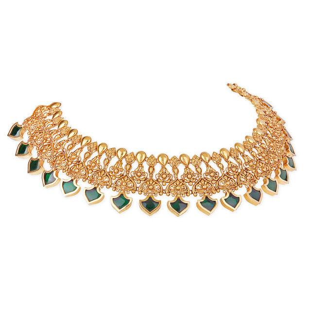 Tanishq 22 KT Green Wings Necklace Set for Women 6
