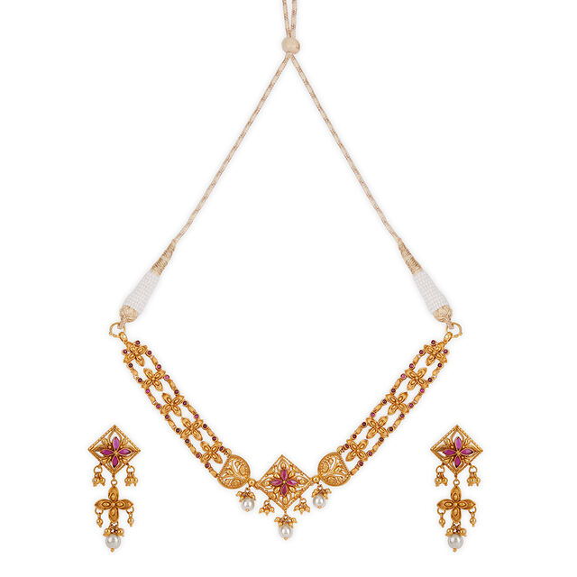 Tanishq 22KT Ixora Blaze Choker Set for Women 
