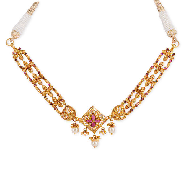 Tanishq 22KT Ixora Blaze Choker Set for Women 2